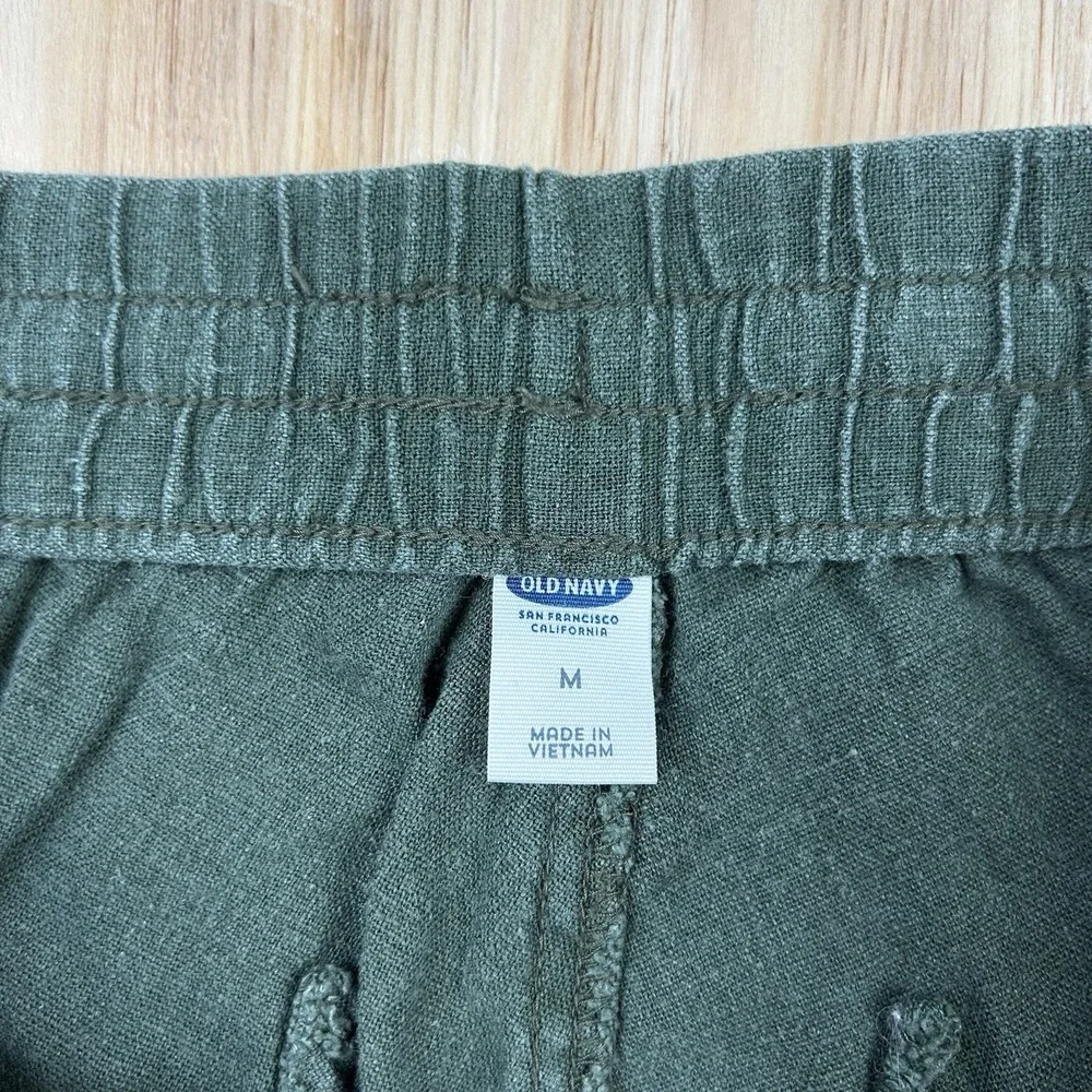 Old Navy Women's Medium Green Cropped Tapered Linen Blend Pants Casual Summer